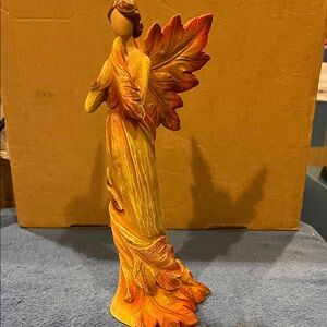 Autumn Leaf Angel Figurine - Orange and Yellow